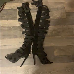 Strappy thigh high heels